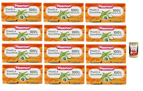 Plasmon Piselli e Zucchine, 12x (2x 80g) , Mit ausgewählten Zutaten, 100% natürlich, Ohne Stärken und Salz hinzugefügt + Italian Gourmet polpa 400g von Italian Gourmet E.R.