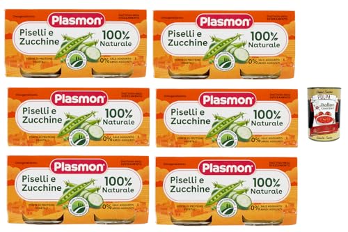 Plasmon Piselli e Zucchine, 6x (2x 80g) , Mit ausgewählten Zutaten, 100% natürlich, Ohne Stärken und Salz hinzugefügt + Italian Gourmet polpa 400g von Italian Gourmet E.R.