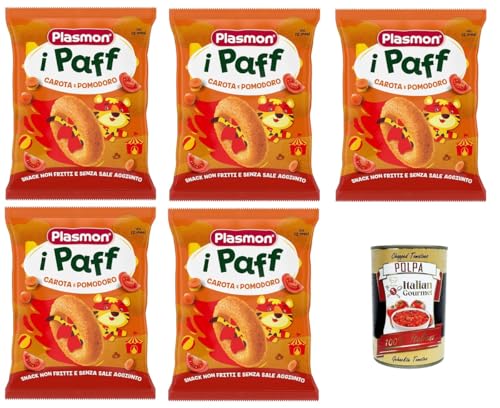 Plasmon Snack i Paff Karotten und Tomaten, 15 g, 5 Packungen. Snacks, nicht frittiert und ohne Salzzusatz, perfekt für die kleinen Hände Ihres Kindes + Italian Gourmet polpa 400g Plasmon Snack i Paff Karotten und Tomaten, 15 g, 5 Packungen. Snacks, nicht frittiert und ohne Salzzusatz, perfekt für die kleinen Hände Ihres Kindes + Italian Gourmet polpa 400g von Italian Gourmet E.R.
