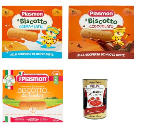 Plasmon Testpaket Biscotto classico, cioccolato e crema al latte 12m+ 3x 320 g + Italian Gourmet polpa 400g von Italian Gourmet E.R.