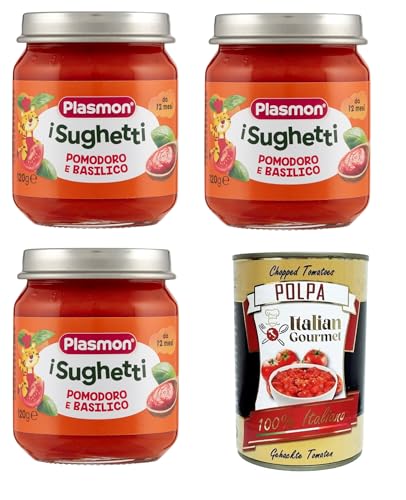 Plasmon i Sughetti Pomodoro e Basilico i Tomaten- und Basilikumsaucen 3x120 g+ Italian Gourmet Polpa di Pomodoro 400g Plasmon i Sughetti Pomodoro e Basilico i Tomaten- und Basilikumsaucen 3x120 g+ Italian Gourmet Polpa di Pomodoro 400g von Italian Gourmet E.R.