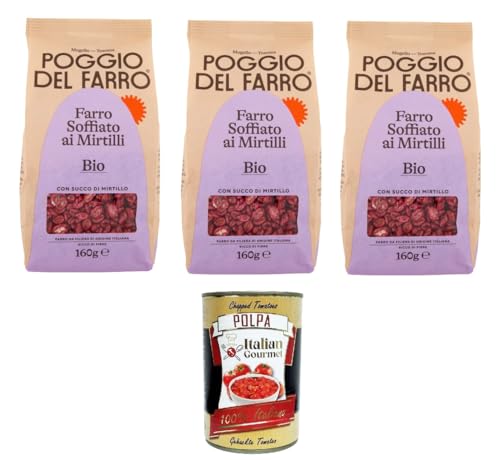 Poggio del Farro-Farro Soffiato ai Mirtilli Gepuffter Dinkel mit Blaubeeren 3x160gr + Italian Gourmet polpa 400g Poggio del Farro-Farro Soffiato ai Mirtilli Gepuffter Dinkel mit Blaubeeren 3x160gr + Italian Gourmet polpa 400g von Italian Gourmet E.R.