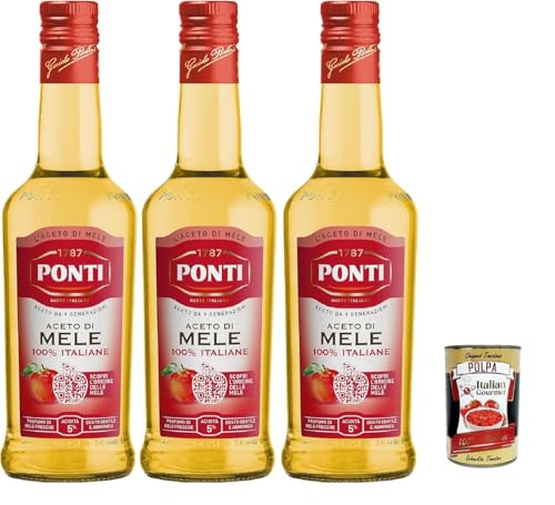 Ponti, Aceto di Mele 100% Italiane, Apfelessig mit einem sanften und harmonischen Geschmack, 5% Säure, ideal für das Aromatisieren Ihrer Salate und Fleisch, 3x 500 ml + Italian Gourmet polpa 400g Ponti, Aceto di Mele 100% Italiane, Apfelessig mit einem sanften und harmonischen Geschmack, 5% Säure, ideal für das Aromatisieren Ihrer Salate und Fleisch, 3x 500 ml + Italian Gourmet polpa 400g von Italian Gourmet E.R.
