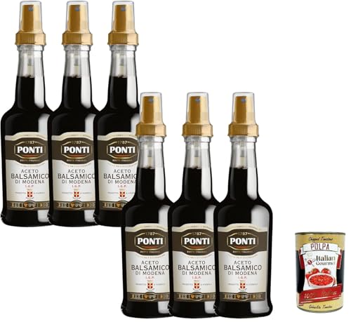 Ponti, Balsamico-Essig Modena I.G.P. Spray, intensiver Duft, ideal für gekochtes und rohes rotes Fleisch, frischen und reifen Käse, 100% italienisch, 6x 250 ml + Italian Gourmet polpa 400g Ponti, Balsamico-Essig Modena I.G.P. Spray, intensiver Duft, ideal für gekochtes und rohes rotes Fleisch, frischen und reifen Käse, 100% italienisch, 6x 250 ml + Italian Gourmet polpa 400g von Italian Gourmet E.R.