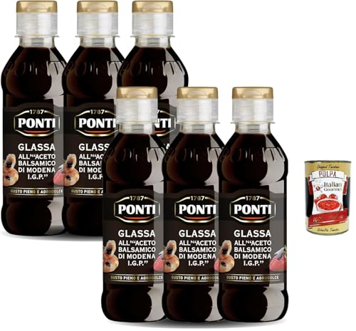 Ponti, Glasur mit Balsamico -Essig von Modena I.G.P, ideal für alle Rezepte, vollen und süßen und sauren Geschmack mit mittelschwerer Säure, 6x 250 g + Italian Gourmet polpa 400g Ponti, Glasur mit Balsamico -Essig von Modena I.G.P, ideal für alle Rezepte, vollen und süßen und sauren Geschmack mit mittelschwerer Säure, 6x 250 g + Italian Gourmet polpa 400g von Italian Gourmet E.R.