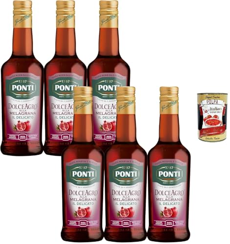 Ponti Essig, Dolceagro mit Granatapfel, Geschmack mit einem orientalischen Parfüm und einer geringen Säure, ideal für Salate und auch für weißes Fleisch, 6x 500 ml + Italian Gourmet polpa 400g Ponti Essig, Dolceagro mit Granatapfel, Geschmack mit einem orientalischen Parfüm und einer geringen Säure, ideal für Salate und auch für weißes Fleisch, 6x 500 ml + Italian Gourmet polpa 400g von Italian Gourmet E.R.