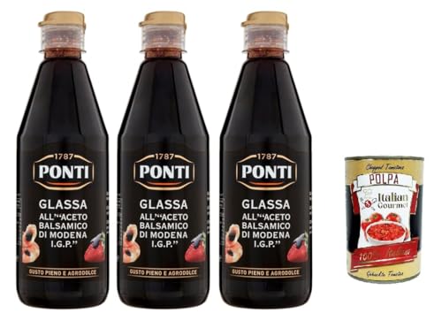 Ponti Glassa all' Aceto Balsamico di Modena, Glasur mit Balsamico-Essig aus Modena I.G.P., 3x 500g + Italian Gourmet polpa 400g Ponti Glassa all' Aceto Balsamico di Modena, Glasur mit Balsamico-Essig aus Modena I.G.P., 3x 500g + Italian Gourmet polpa 400g von Italian Gourmet E.R.