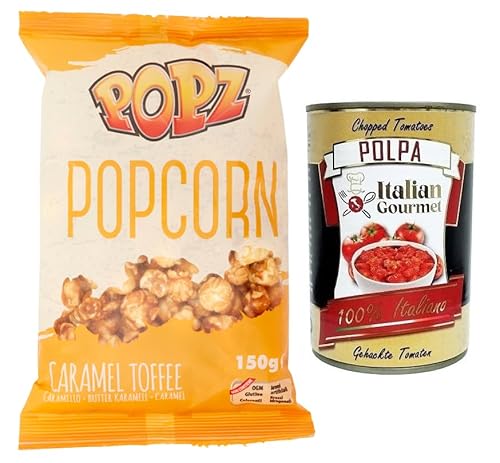 Popz Popcorn Caramel Toffee,Butter Karamell Popcorn (75%),Beutel mit 150g + Italian Gourmet Polpa di Pomodoro 400g Dose von Italian Gourmet E.R.