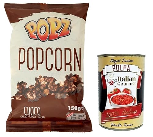 Popz Popcorn Choco Cacao,Karamellisiertes Popcorn mit Kakao Butter Karamell (73%),Kakao (4%),Beutel mit 150g + Italian Gourmet Polpa di Pomodoro 400g Dose von Italian Gourmet E.R.