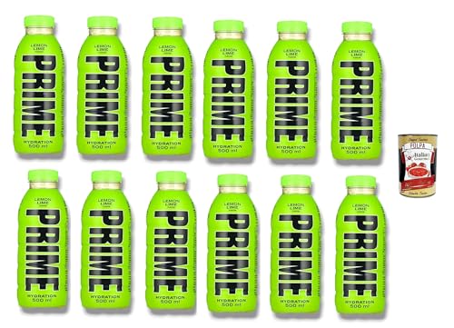 Prime Energy Drink Lemon Lime Geschmack, 12 Stück, 500ml energy drink Einweg flasche + Italian Gourmet polpa 400g von Italian Gourmet E.R.