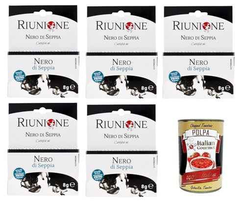 RIUNIONE- Nero di Seppia Tintenfisch-Tinte 5x 8g (2x4g)+ Italian Gourmet polpa 400g von Italian Gourmet E.R.