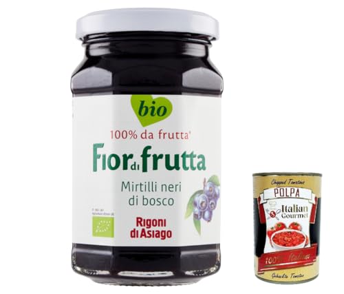 Rigoni di Asiago 12x 250g - Fiordifrutta Fruchtaufstrich - Schwarze Blaubeeren -Aufstrich, Marmelade Konfitüre Brotaufstriche Original aus Italien + Italian Gourmet polpa 400g von Italian Gourmet E.R.