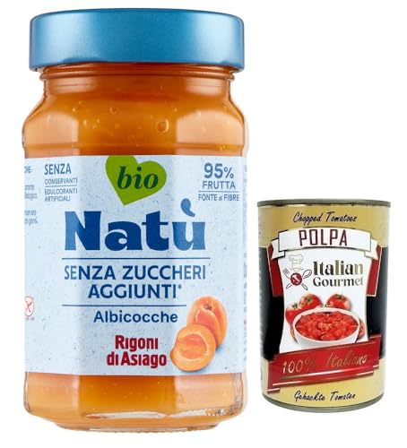 Rigoni di Asiago Natù Albicocche Bio-Aprikosen Zubereitung,Aprikosenmarmelade Ohne Zuckerzusatz 240g + Italian Gourmet Polpa di Pomodoro 400g Dose von Italian Gourmet E.R.