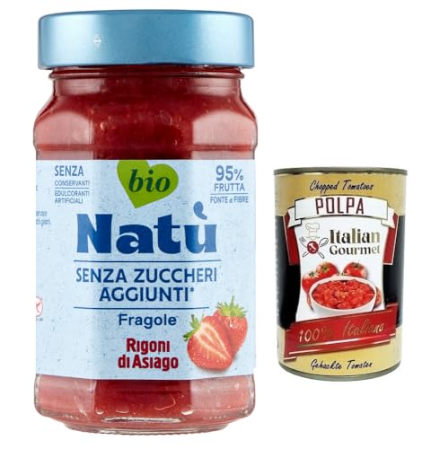 Rigoni di Asiago Natù Fragole Bio-Erdbeerzubereitung,Erdbeerkonfitüre Ohne Zuckerzusatz 240g + Italian Gourmet Polpa di Pomodoro 400g Dose von Italian Gourmet E.R.