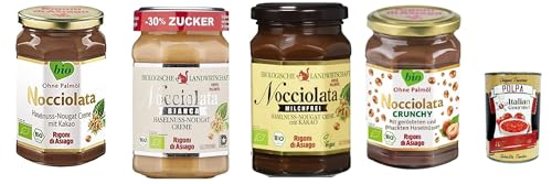 Rigoni di Asiago - Nocciolata, Milchfrei & Bianca 2x Crunchy 3x 270g + 1x 250g | Nuss Nougat Creme | Haselnusscreme ohne Palmöl | Nuss Nougat Creme ohne Palmöl | Brotaufstrich + Italian Gourmet Polpa von Italian Gourmet E.R.