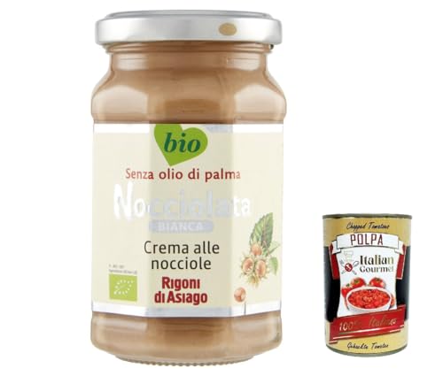 Rigoni di Asiago Nocciolata - Bianca, 12x 270g, weiße Schokolade, Haselnusscreme ohne Palmöl, Nuss Nougat Creme ohne Palmöl, Leckerer Brotaufstrich + Italian Gourmet polpa 400g von Italian Gourmet E.R.