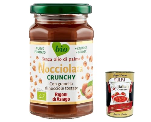 Rigoni di Asiago Nocciolata - Crunchy, 3x 250g, Haselnusscreme ohne Palmöl, Nuss Nougat Creme ohne Palmöl, Leckerer Brotaufstrich + Italian Gourmet polpa 400g von Italian Gourmet E.R.