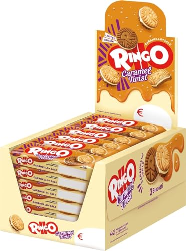 Ringo Caramel Twist Limited Edition Biscotti,Kekse gefüllt mit gesalzener Karamellcreme Display,Jedes Display enthält 42 Stück à 27,5g + Italian Gourmet Polpa di Pomodoro 400g Dose von Italian Gourmet E.R.