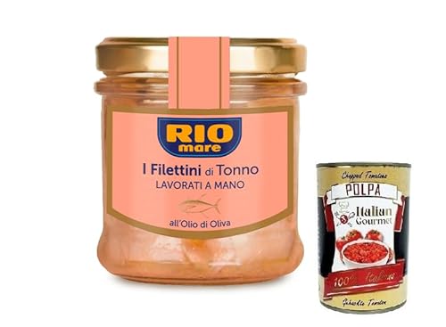 Rio Mare Filettini di Tonno all'Olio di Oliva, Thunfischfilets in Olivenöl,Glas mit 130g + Italian Gourmet Polpa di Pomodoro 400g Dose Rio Mare Filettini di Tonno all'Olio di Oliva, Thunfischfilets in Olivenöl,Glas mit 130g + Italian Gourmet Polpa di Pomodoro 400g Dose von Italian Gourmet E.R.