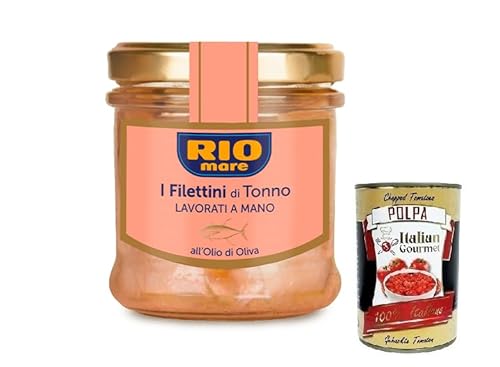 Rio Mare Filettini di Tonno all'Olio di Oliva, Thunfischfilets in Olivenöl,Glas mit 130g + Italian Gourmet Polpa di Pomodoro 400g Dose von Italian Gourmet E.R.