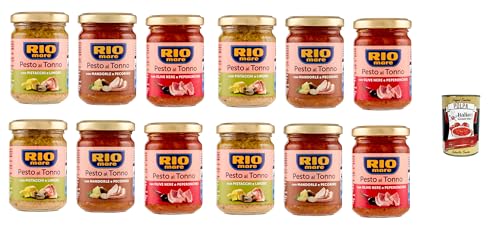 Rio Mare Pesto al Tonno testpaket, Thunfischpesto kochsauce mit Mandeln und Pecorino - mit Pistazien und Zitrone - mit schwarzen Oliven und Chili 12x 130g + Italian Gourmet polpa 400g Rio Mare Pesto al Tonno testpaket, Thunfischpesto kochsauce mit Mandeln und Pecorino - mit Pistazien und Zitrone - mit schwarzen Oliven und Chili 12x 130g + Italian Gourmet polpa 400g von Italian Gourmet E.R.