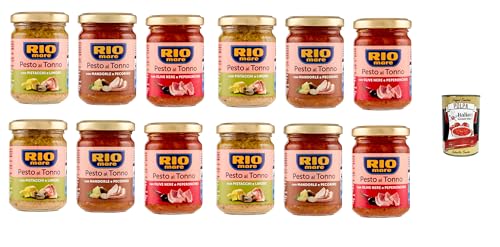 Rio Mare Pesto al Tonno testpaket, Thunfischpesto kochsauce mit Mandeln und Pecorino - mit Pistazien und Zitrone - mit schwarzen Oliven und Chili 12x 130g + Italian Gourmet polpa 400g von Italian Gourmet E.R.