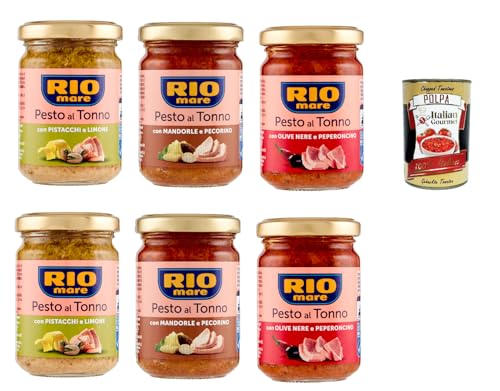 Rio Mare Pesto al Tonno testpaket , Thunfischpesto kochsauce mit Mandeln und Pecorino - mit Pistazien und Zitrone - mit schwarzen Oliven und Chili 6x 130g + Italian Gourmet polpa 400g Rio Mare Pesto al Tonno testpaket , Thunfischpesto kochsauce mit Mandeln und Pecorino - mit Pistazien und Zitrone - mit schwarzen Oliven und Chili 6x 130g + Italian Gourmet polpa 400g von Italian Gourmet E.R.