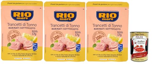 Rio Mare Trancetto Di Tonno e succo di limone, Thunfischstücke mit nativem Olivenöl extra un Zitronensaft 3x 70g + Italian Gourmet polpa 400g Rio Mare Trancetto Di Tonno e succo di limone, Thunfischstücke mit nativem Olivenöl extra un Zitronensaft 3x 70g + Italian Gourmet polpa 400g von Italian Gourmet E.R.