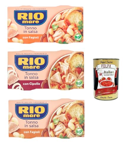 Rio Mare con gusto testpaket fertiggerichte Thunfisch Instant food, Tonno e fagioli, Tonno e cipolle, Tonno e piselli 6x 160g + Italian Gourmet polpa 400g von Italian Gourmet E.R.