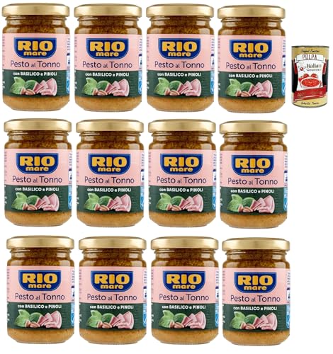Rio mare Pesto al Tonno con Basilico e Pinoli, Thunfischpesto mit Basilikum und Pinienkernen pasta sauce 12x 130 g + Italian Gourmet polpa 400g Rio mare Pesto al Tonno con Basilico e Pinoli, Thunfischpesto mit Basilikum und Pinienkernen pasta sauce 12x 130 g + Italian Gourmet polpa 400g von Italian Gourmet E.R.