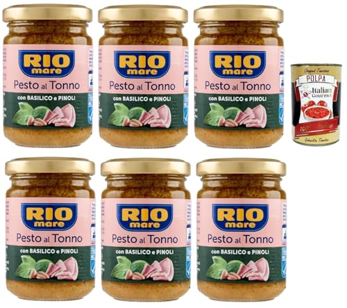 Rio mare Pesto al Tonno con Basilico e Pinoli, Thunfischpesto mit Basilikum und Pinienkernen pasta sauce 6x 130 g + Italian Gourmet polpa 400g Rio mare Pesto al Tonno con Basilico e Pinoli, Thunfischpesto mit Basilikum und Pinienkernen pasta sauce 6x 130 g + Italian Gourmet polpa 400g von Italian Gourmet E.R.