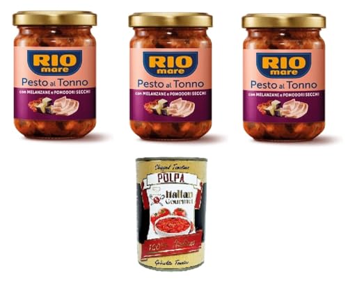 Rio mare-Pesto al Tonno con melanzane e pomodori secchi Thunfischpesto mit Auberginen und getrockneten Tomaten 3x 130gr + Italian Gourmet polpa 400g Rio mare-Pesto al Tonno con melanzane e pomodori secchi Thunfischpesto mit Auberginen und getrockneten Tomaten 3x 130gr + Italian Gourmet polpa 400g von Italian Gourmet E.R.
