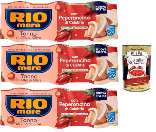 Rio mare Tonno all'Olio di Oliva con Peperoncino di Calabria, Thunfisch mit Olivenöl mit Kalabrien -Chili -Pfeffer 9x 65 g + Italian Gourmet polpa 400g Rio mare Tonno all'Olio di Oliva con Peperoncino di Calabria, Thunfisch mit Olivenöl mit Kalabrien -Chili -Pfeffer 9x 65 g + Italian Gourmet polpa 400g von Italian Gourmet E.R.