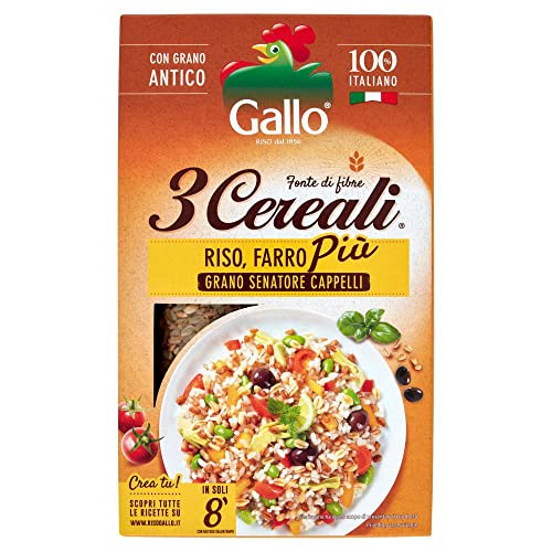 Riso Gallo 3 Cereali Mischung aus Reis, Dinkel und Weizen Senatore Cappelli, ideal für Suppen und Risottos 800g Packung von Italian Gourmet E.R.