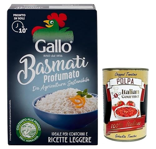 Riso Gallo Basmati Profumato,Reis aus nachhaltiger Landwirtschaft,Kochzeit 10 Minuten,Ideal für Beilagen und leichte Rezepte,500g + Italian Gourmet Polpa di Pomodoro 400g Dose von Italian Gourmet E.R.