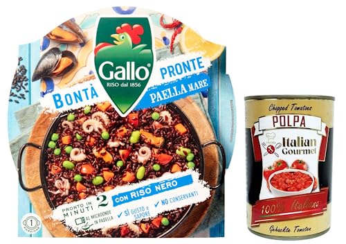 Riso Gallo Bontà Pronte Paella Mare,Vollkorn-Vorgekochte Mischung für Paella mit Parboiled-Naturreis, Gemüse, Muscheln und Tintenfisch,Packung mit 220g von Italian Gourmet E.R.