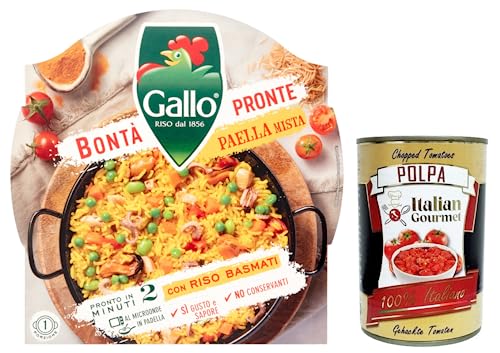 Riso Gallo Bontà Pronte Paella Mista mit Vollkorn-Basmatireis, Gemüse, Hähnchen, Muscheln und Tintenfisch,Packung mit 220g + Italian Gourmet Polpa di Pomodoro 400g Dose Riso Gallo Bontà Pronte Paella Mista mit Vollkorn-Basmatireis, Gemüse, Hähnchen, Muscheln und Tintenfisch,Packung mit 220g + Italian Gourmet Polpa di Pomodoro 400g Dose von Italian Gourmet E.R.