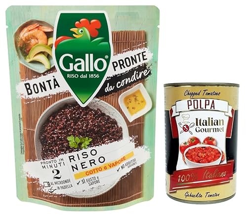 Riso Gallo Bontà Pronte Riso Nero,Vorgekochte Zubereitung auf Basis von Schwarzem Braunem Reis,250g + Italian Gourmet Polpa di Pomodoro 400g Dose von Italian Gourmet E.R.