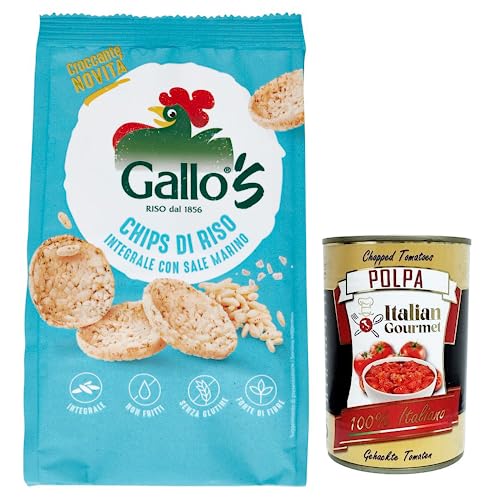 Riso Gallo Chips con Riso Integrale e Sale Marino,Snack mit Braunem Reis und Meersalz,40g-Beutel + Italian Gourmet Polpa di Pomodoro 400g Dose von Italian Gourmet E.R.