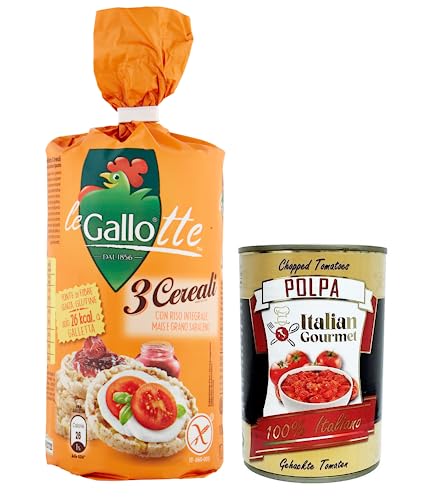 Riso Gallo Le Gallotte ai 3 Cereali,Braune Reiskuchen mit Mais und Buchweizen,Packung mit 100g + Italian Gourmet Polpa di Pomodoro 400g Dose von Italian Gourmet E.R.