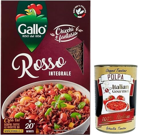 Riso Gallo Riso Rosso Integrale,Vollkorn Roter Reis,100% Italienischer Reis Ideal als Beilage oder zur Zubereitung von Salaten,500-g-Packung + Italian Gourmet Polpa di Pomodoro 400g Dose von Italian Gourmet E.R.