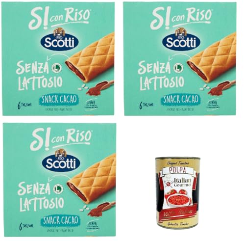 Riso Scotti, Si con Riso, Barretta Snack con Farina di Riso e Ripieno al Cacao, Snackriegel mit Reismehl und laktosefreier Kakaofüllung, Palmöl ohne, 3x 150g + Italian Gourmet polpa 400g Riso Scotti, Si con Riso, Barretta Snack con Farina di Riso e Ripieno al Cacao, Snackriegel mit Reismehl und laktosefreier Kakaofüllung, Palmöl ohne, 3x 150g + Italian Gourmet polpa 400g von Italian Gourmet E.R.