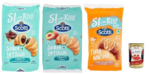 Riso Scotti, Si con Riso - Cornetti Testpaket, Laktosefreie Croissants mit Haselnusscreme, Pfirsichfüllung und Vollkornehl– Kuchen Laktosefreie süßer Snacks, 3x 240g + Italian Gourmet polpa 400g Riso Scotti, Si con Riso - Cornetti Testpaket, Laktosefreie Croissants mit Haselnusscreme, Pfirsichfüllung und Vollkornehl– Kuchen Laktosefreie süßer Snacks, 3x 240g + Italian Gourmet polpa 400g von Italian Gourmet E.R.