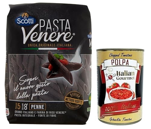 Riso Scotti Pasta Venere Penne Rigate,Pasta aus Hartweizengrieß und Schwarzem Venere-Vollkornreismehl,Packung mit 400g + Italian Gourmet Polpa di Pomodoro 400g Dose Riso Scotti Pasta Venere Penne Rigate,Pasta aus Hartweizengrieß und Schwarzem Venere-Vollkornreismehl,Packung mit 400g + Italian Gourmet Polpa di Pomodoro 400g Dose von Italian Gourmet E.R.