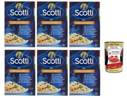 Riso Scotti Riso Originario, Italienischer Reis, Kleine und Runde Reiskörner, 6x 500g Vakuumverpackung + Italian Gourmet polpa 400g von Italian Gourmet E.R.