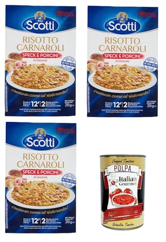 Riso Scotti Risotto Carnaroli con Speck e Porcini di Stagione Rice Carnaroli Risotto mit Speck und saisonalen Steinpilzen 3x210gr + Italian Gourmet polpa 400g von Italian Gourmet E.R.