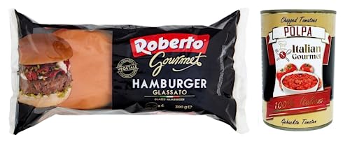 Roberto Gourmet Hamburger Glassato Brot mit Glasur,Packung mit 300g, Jede Packung enthält 4 Hamburger Buns + Italian Gourmet Polpa di Pomodoro 400g Dose von Italian Gourmet E.R.
