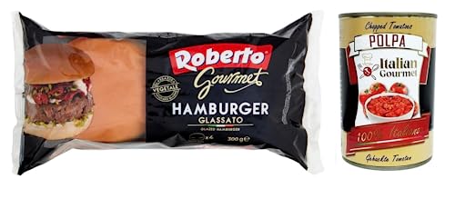Roberto Gourmet Hamburger Glassato Brot mit Glasur,Packung mit 300g, Jede Packung enthält 4 Hamburger Buns + Italian Gourmet Polpa di Pomodoro 400g Dose Roberto Gourmet Hamburger Glassato Brot mit Glasur,Packung mit 300g, Jede Packung enthält 4 Hamburger Buns + Italian Gourmet Polpa di Pomodoro 400g Dose von Italian Gourmet E.R.