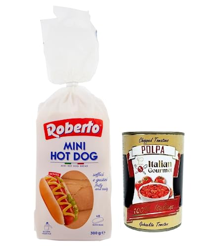 Roberto Mini Hot Dog Brot,Packung mit 300g,Jede Packung enthält 8 Hot Dog Buns + Italian Gourmet Polpa di Pomodoro 400g Dose von Italian Gourmet E.R.
