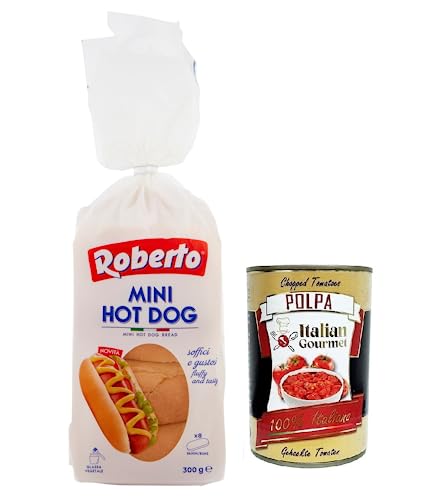 Roberto Mini Hot Dog Brot,Packung mit 300g,Jede Packung enthält 8 Hot Dog Buns + Italian Gourmet Polpa di Pomodoro 400g Dose Roberto Mini Hot Dog Brot,Packung mit 300g,Jede Packung enthält 8 Hot Dog Buns + Italian Gourmet Polpa di Pomodoro 400g Dose von Italian Gourmet E.R.